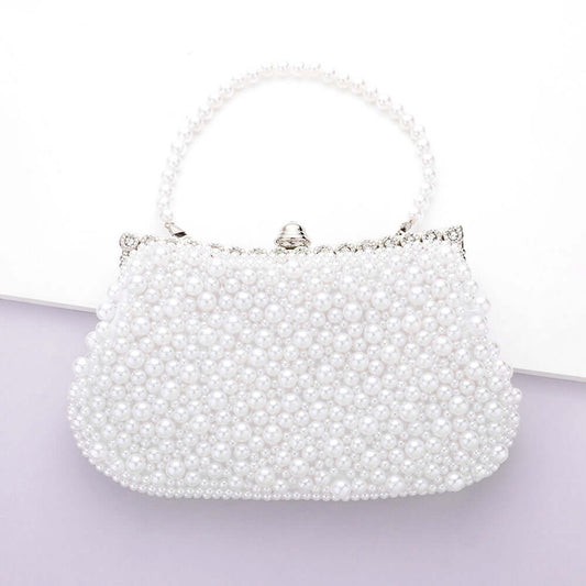 White Pearl Cluster Evening Tote / Clutch / Crossbody Bag - M H W ACCESSORIES LLC