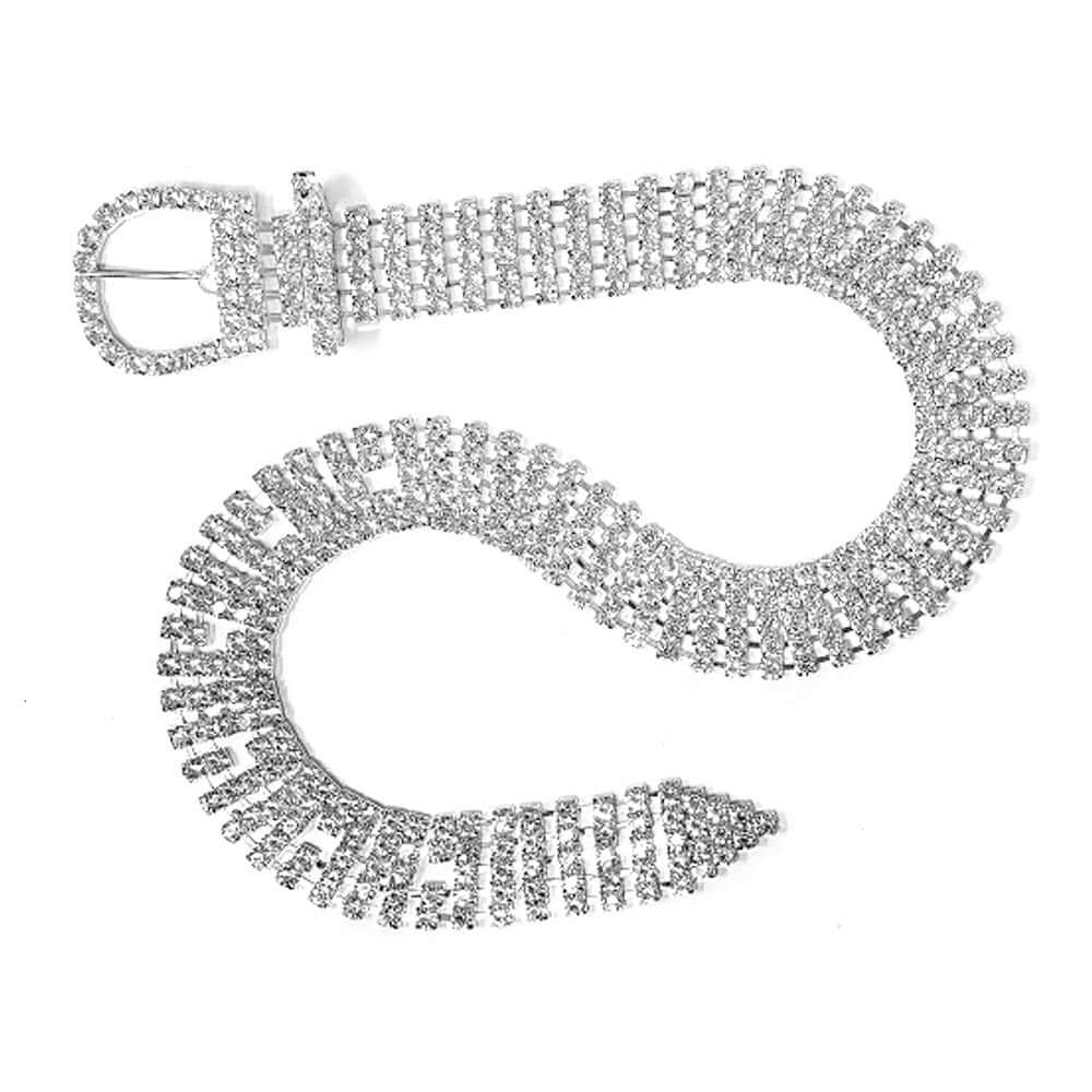 Women Crystal Embellished Rhinestone Buckle Belt - M H W ACCESSORIES LLC
