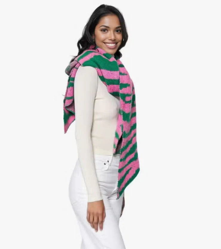 PINK AND GREEN ZEBRA PRINT SCARF - M H W ACCESSORIES LLC