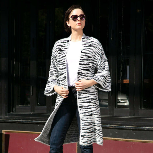Zebra Patterned Bell Sleeves Cardigan Zebra Patterned Bell Sleeves - M H W ACCESSORIES LLC