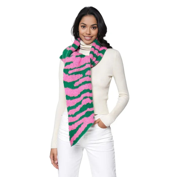 PINK AND GREEN ZEBRA PRINT SCARF - M H W ACCESSORIES LLC