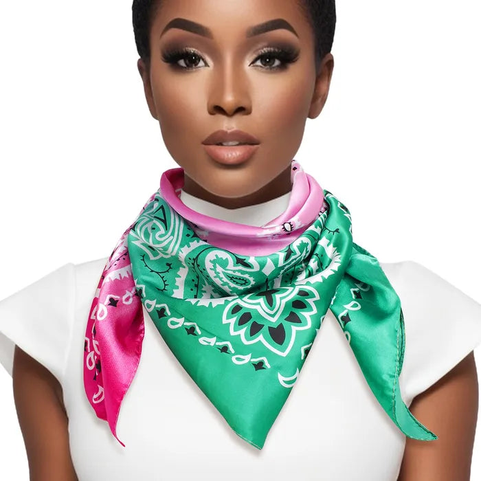 Pink and Green Bandana Scarf-M H W ACCESSORIES