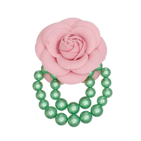 Pink Flower Draped Pearls Brooch