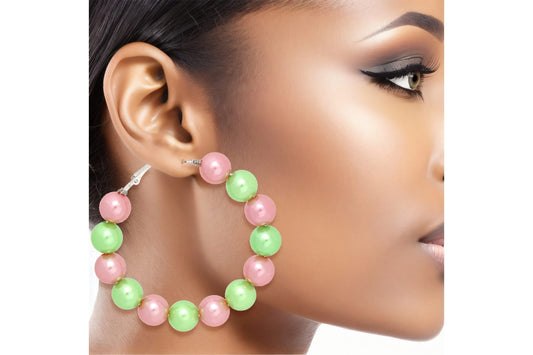 Pink & Green 60mm Pearl Hoop Earrings