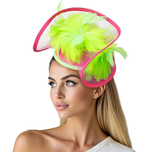 Pink Green Folded Feather Fascinator