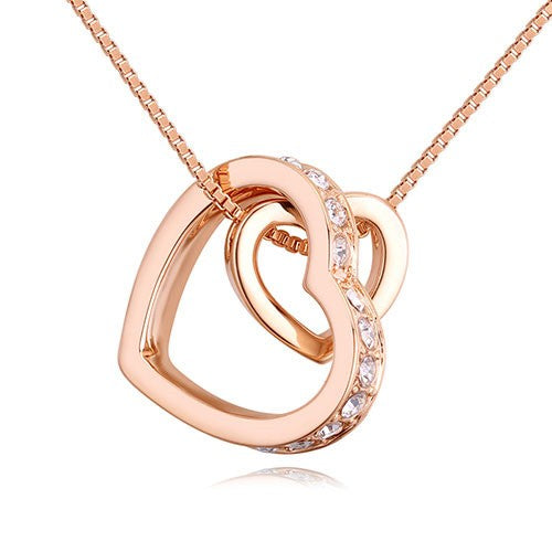 Rose Gold CZ Double Heart Pendant Necklace-M H W ACCESSORIES - M H W ACCESSORIES LLC