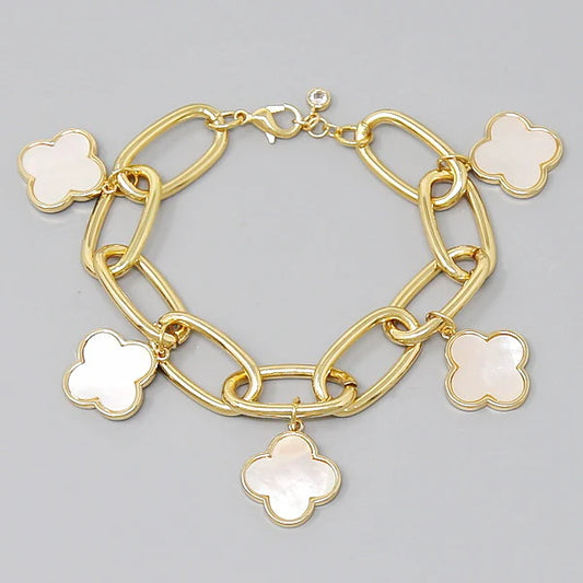 Gold Dipped Quatrefoil Charm Station Link Bracelet