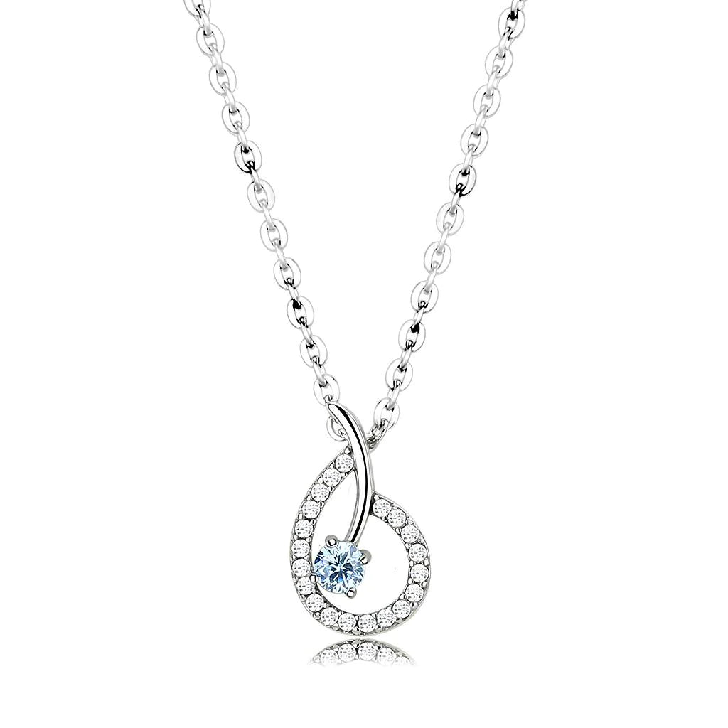Stainless Steel Chain Pendant CZ in Sea Blue-M H W ACCESSORIES - M H W ACCESSORIES LLC