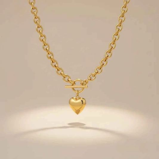 Gold 18K Steel Toggle Heart Rolo Chain Necklace