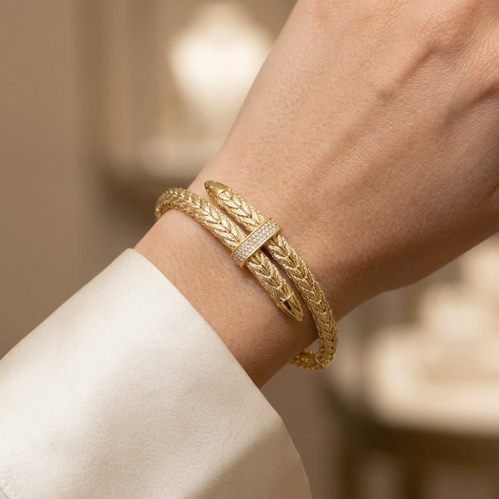 Gold-Plated CZ Lock Bangle Bracelet M H W ACCESSORIES LLC Gold-Plated CZ Lock Bangle Bracelet