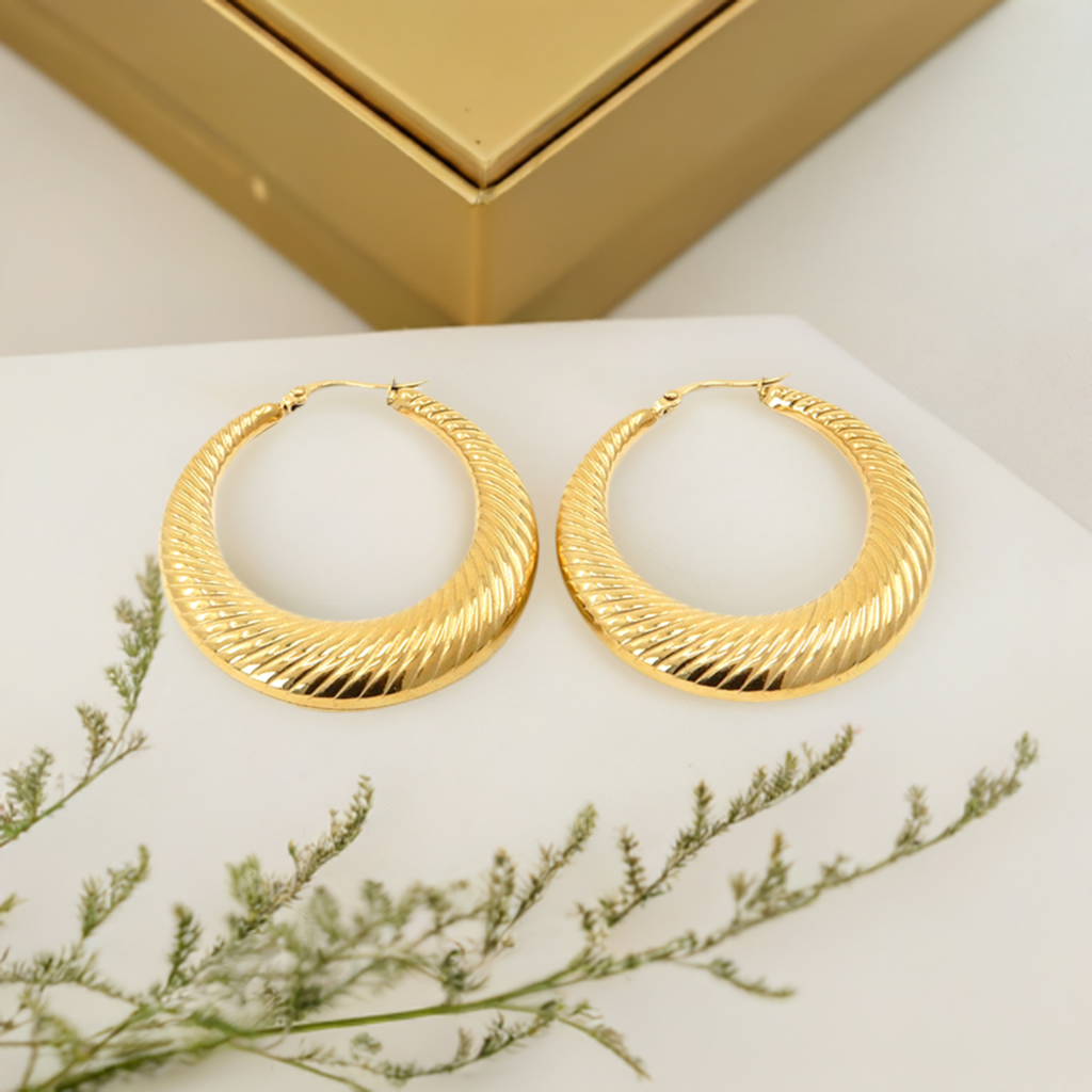18K Gold Dipped Stainless Steel Scalloped Hoop Earrings for Women - M H W ACCESSORIES LLC