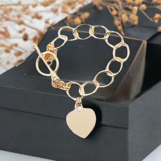 14-karat gold plated heart toggle bracelet for women - M H W ACCESSORIES LLC