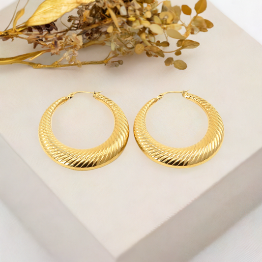 18K Gold Dipped Stainless Steel Scalloped Hoop Earrings for Women - M H W ACCESSORIES LLC