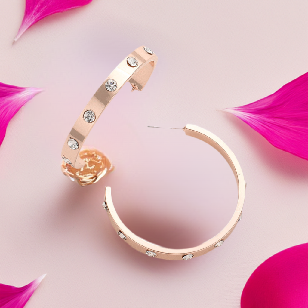 Rose Gold Plated CZ Metal Hoop Earrings- M H W ACCESSORIES - M H W ACCESSORIES LLC