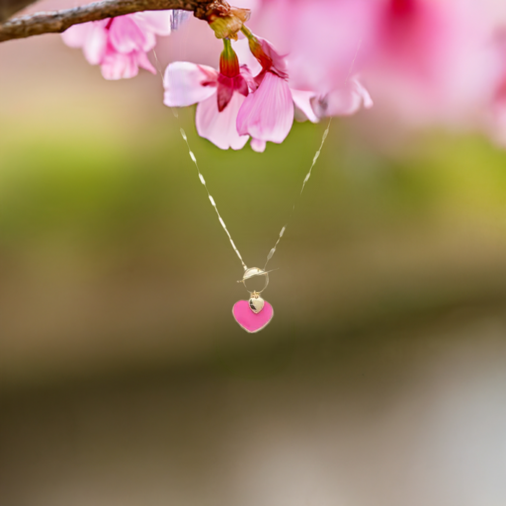 PINK HEART CHARM OVAL LINK NECKLACE- M H W ACCESSORIES - M H W ACCESSORIES LLC