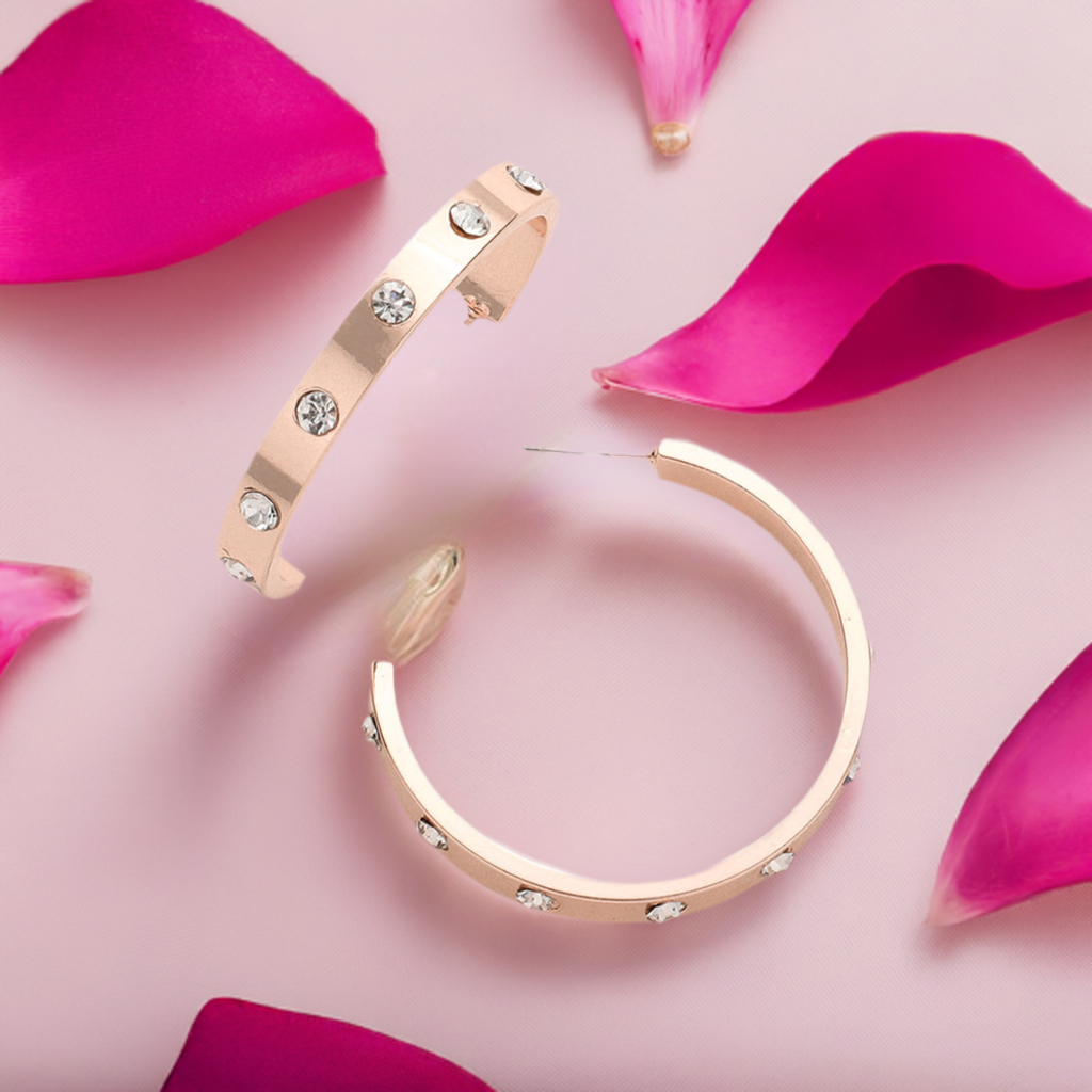 Rose Gold Plated CZ Metal Hoop Earrings- M H W ACCESSORIES - M H W ACCESSORIES LLC