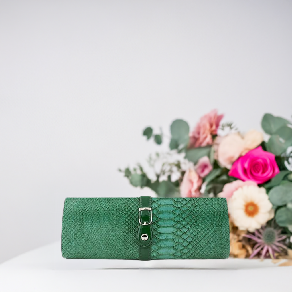 Green Snake Print Clutch- Clearance All Sales Are Final - M H W ACCESSORIES LLC