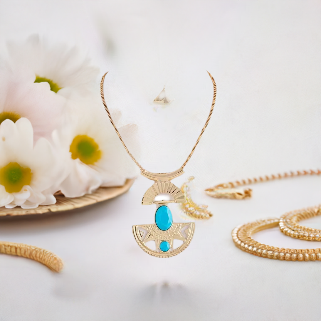 Turquoise Gold Pendant Necklace Set- Clearance-All Sales are Final - M H W ACCESSORIES LLC