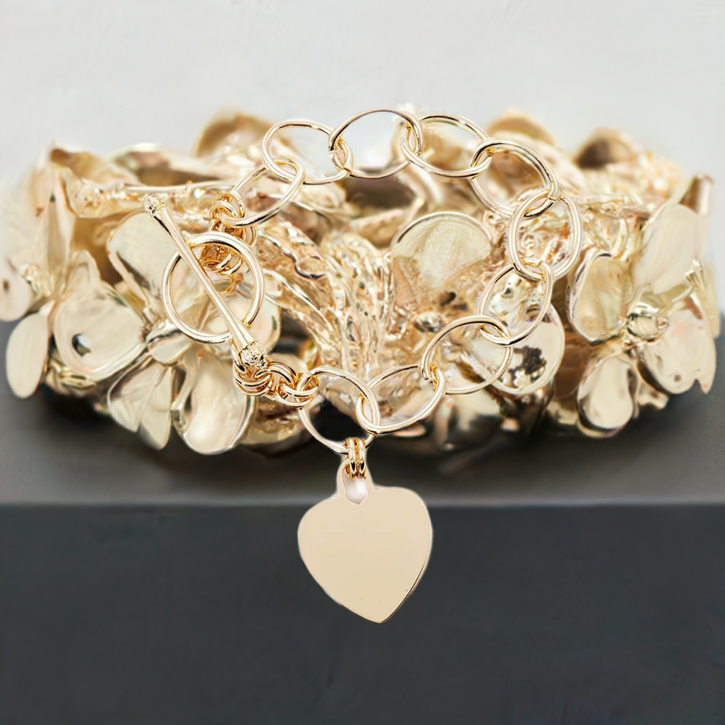 14-karat gold plated heart toggle bracelet for women - M H W ACCESSORIES LLC