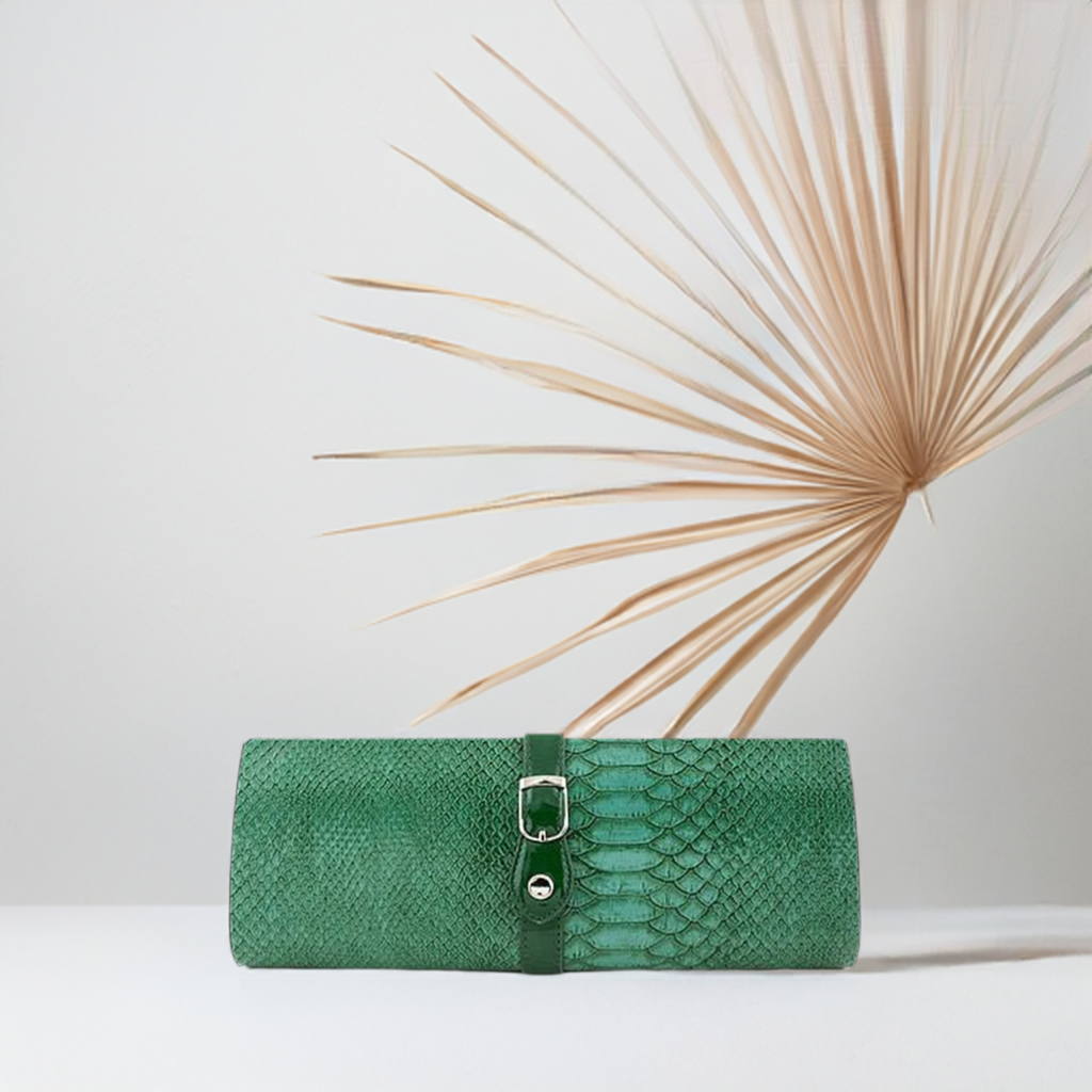 Green Snake Print Clutch- Clearance All Sales Are Final - M H W ACCESSORIES LLC