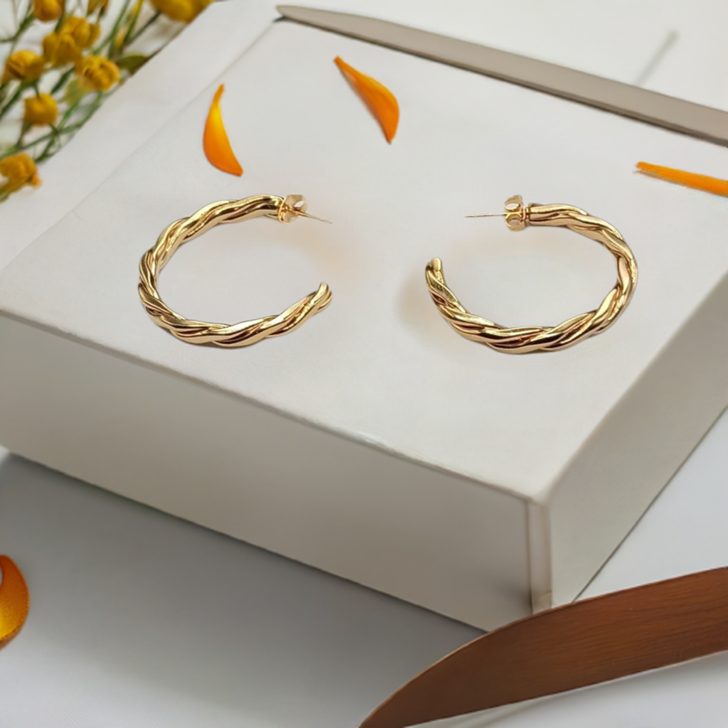 Gold Twist Hoop Earrings for Women - M H W ACCESSORIES LLC