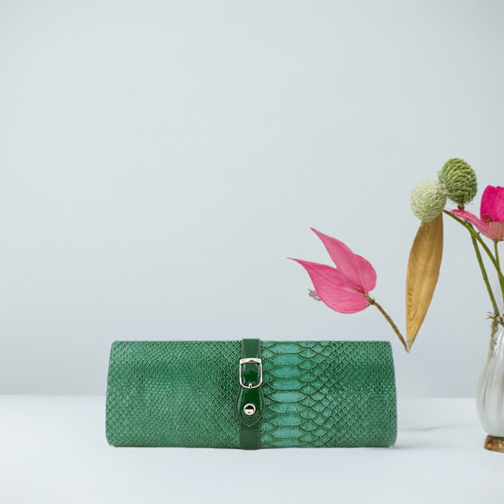 Green Snake Print Clutch- Clearance All Sales Are Final - M H W ACCESSORIES LLC