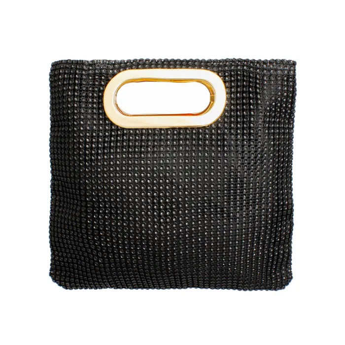 Black Rhinestone Mesh Square Clutch for Women