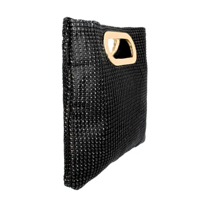 Black Rhinestone Mesh Square Clutch for Women