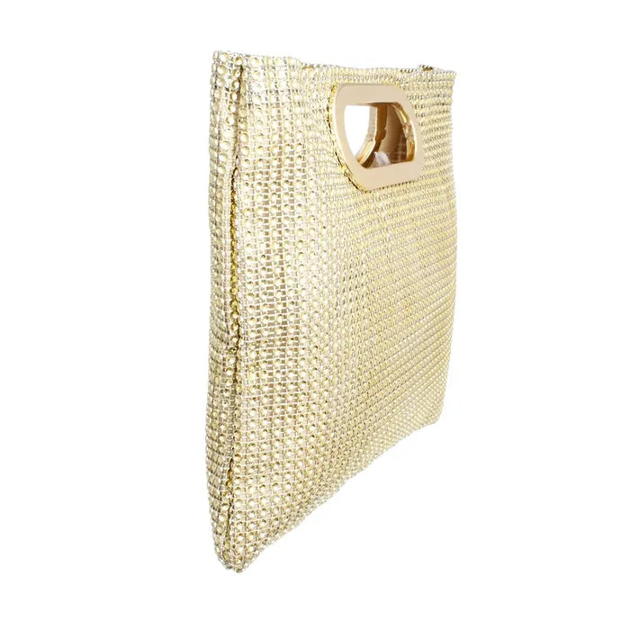 Gold Rhinestone Mesh Square Clutch for Women