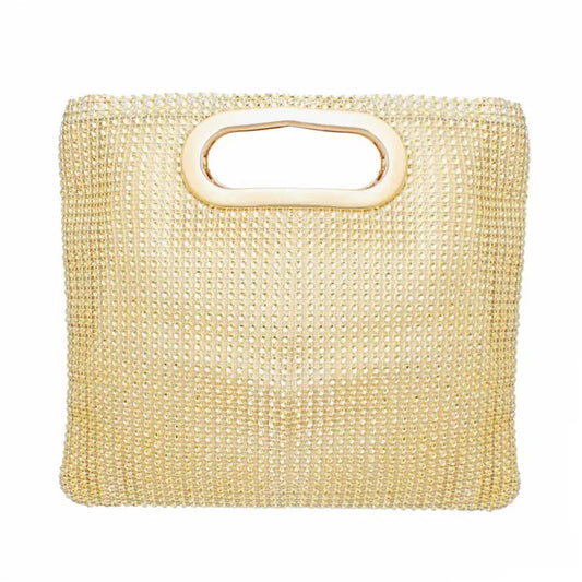 Gold Rhinestone Mesh Square Clutch for Women