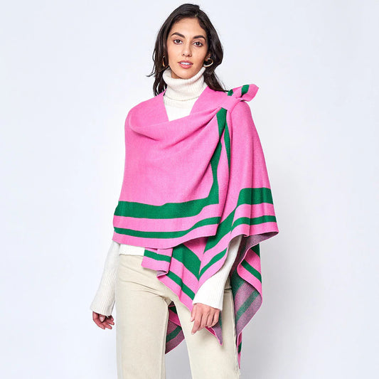 Pink and Green Poncho-M H W ACCESSORIES - M H W ACCESSORIES LLC
