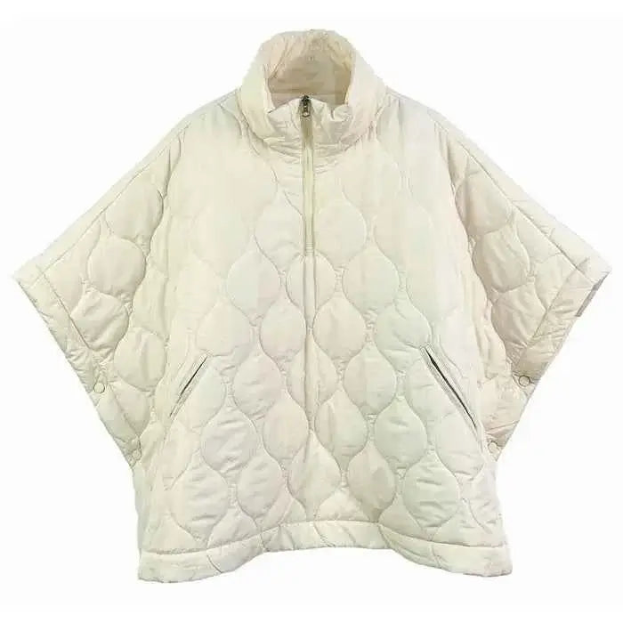 Ivory Quilted Short Sleeves Puffer Pullover Poncho