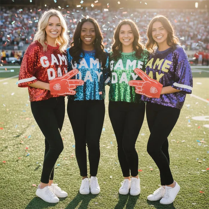 Green & White GAME DAY Sequin Crop Top for Women M H W ACCESSORIES LLC Green & White GAME DAY Sequin Crop Top for Women