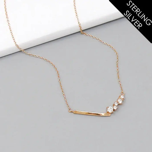 Rose Gold CZ Chevron Pendant Sterling Silver Necklace