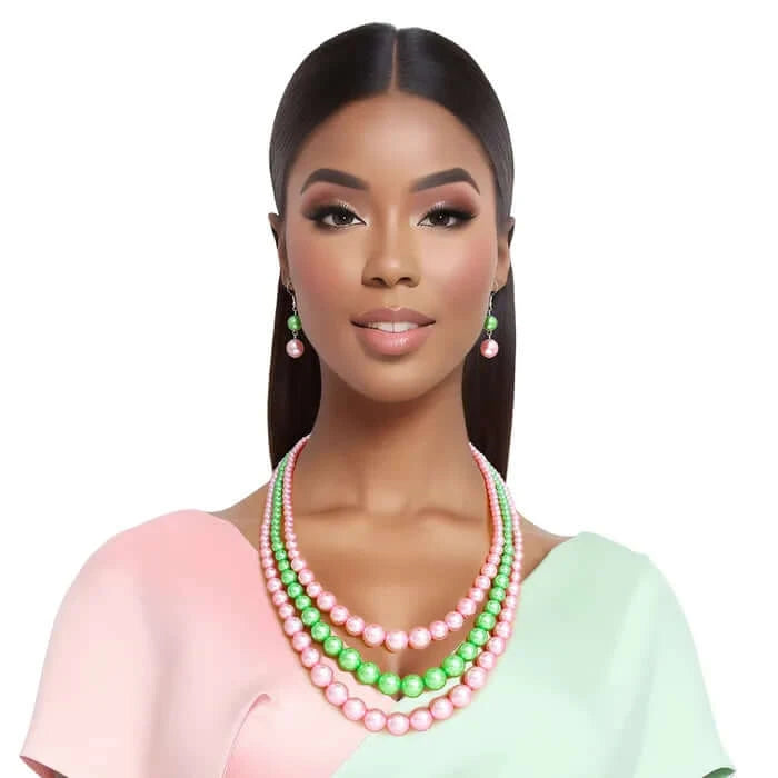 Pink and Green Pearl Necklace Pink Green 3 Strand for Women - M H W ACCESSORIES LLC
