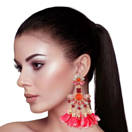 Pink Crystal Tassel Earrings-M H W ACCESSORIES - M H W ACCESSORIES LLC