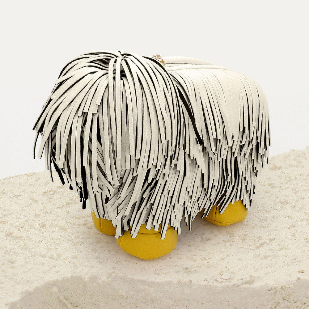 White Faux Leather Fringe Dog Crossbody Handbag M H W ACCESSORIES LLC White Faux Leather Fringe Dog Crossbody Handbag