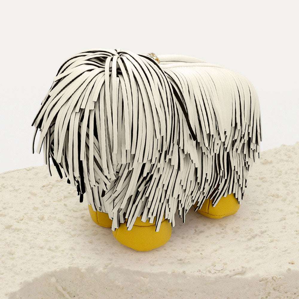 White Faux Leather Fringe Dog Crossbody Handbag M H W ACCESSORIES LLC White Faux Leather Fringe Dog Crossbody Handbag