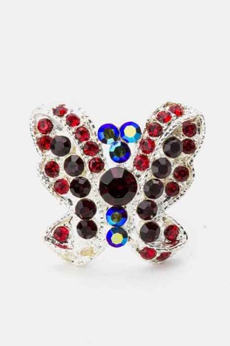 Silver Multicolored Adjustable Butterfly Ring M H W ACCESSORIES LLC Silver Multicolored Adjustable Butterfly Ring