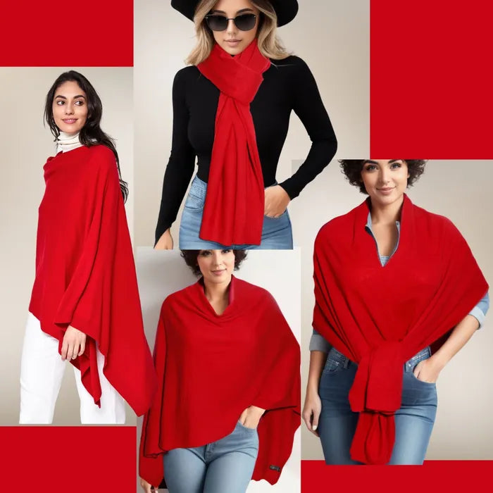 The Lady in Red 4 Way Scarf Poncho-M H W ACCESSORIES - M H W ACCESSORIES LLC