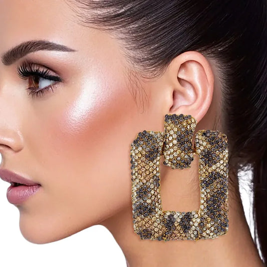 Leopard Pave Rhinestone Door Knocker Earrings - M H W ACCESSORIES LLC