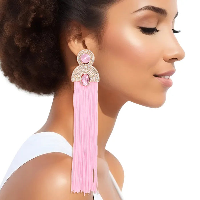 Pink Crystal Fringe Tassel Vintage Glam Earrings - M H W ACCESSORIES LLC